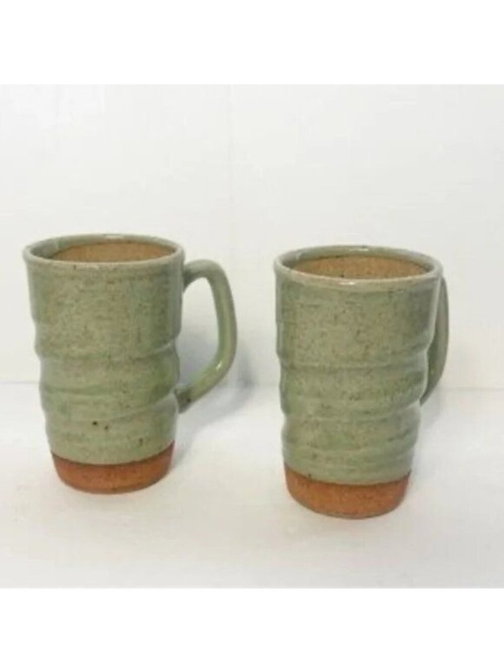 Set Of 2 Studio Pottery Mugs Bamboo Jade Willow Green Earthenware Handmade